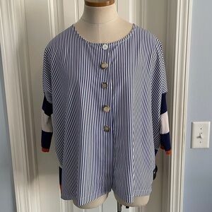 Chiara Cocol Large Blouse Top ~ Stripe Button Front Sweater Sleeves